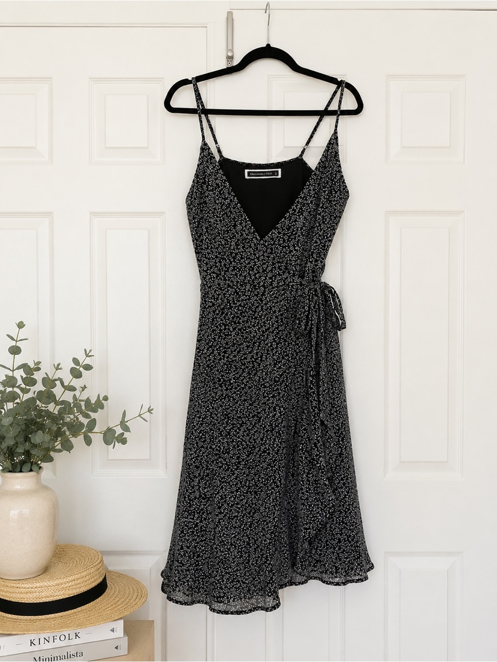 Abercrombie & Fitch Black Floral Wrap Midi Dress